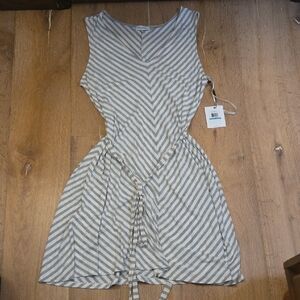 NWT Calvin Klein V Neck Sleeveless Stripe Gray White Dress 16